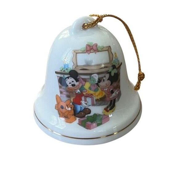 Grolier Disney Mickey & Minnie Mistletoe Holiday Christmas Porcelain Bell Orname - Picture 1 of 4